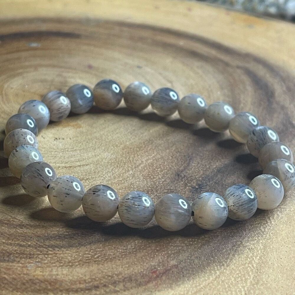 Skeleton skeletal moonstone stretch beaded bracelet 7” crystal healing beads 8mm